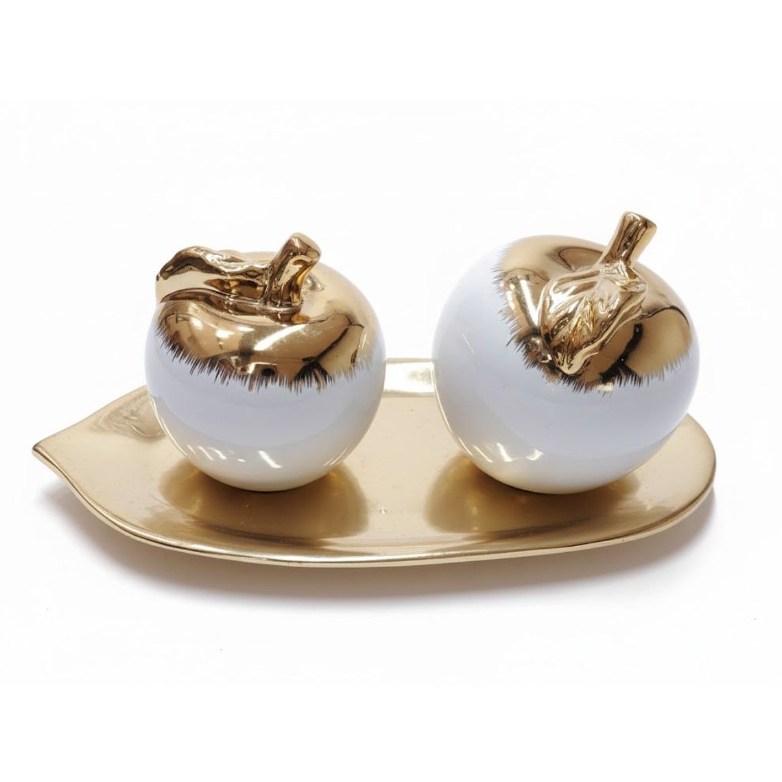 Centro de mesa con manzanas, cuenco dorado decorativo 1