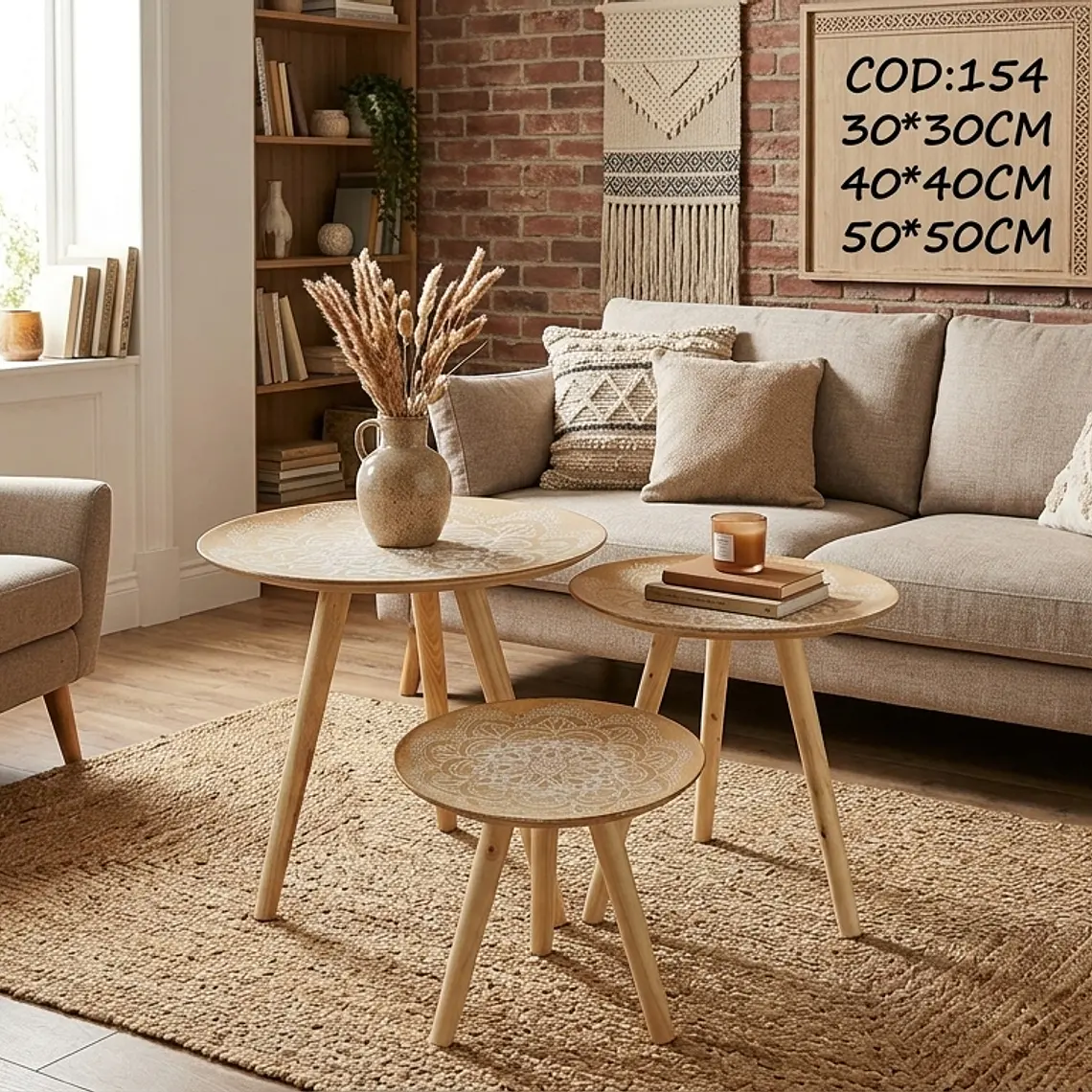 Set de 3 Mesas Nido Mandala – Calidez y Arte en tu Hogar 1