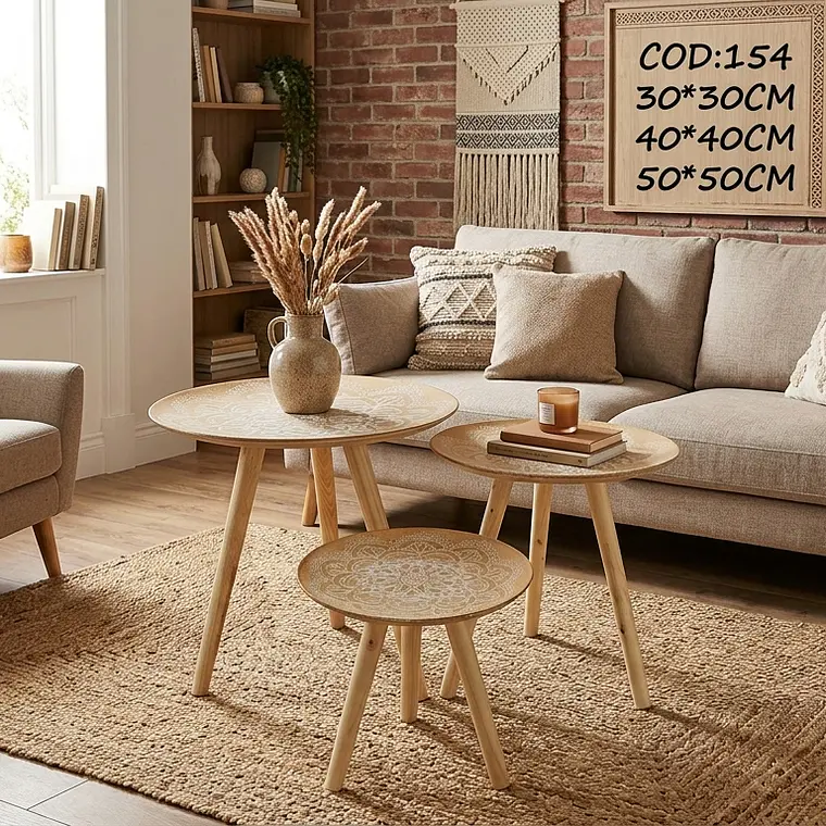 Set de 3 Mesas Nido Mandala – Calidez y Arte en tu Hogar 1