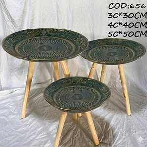 Set de 3 Mesas Nido Imperial – azul Profundo y Bronce