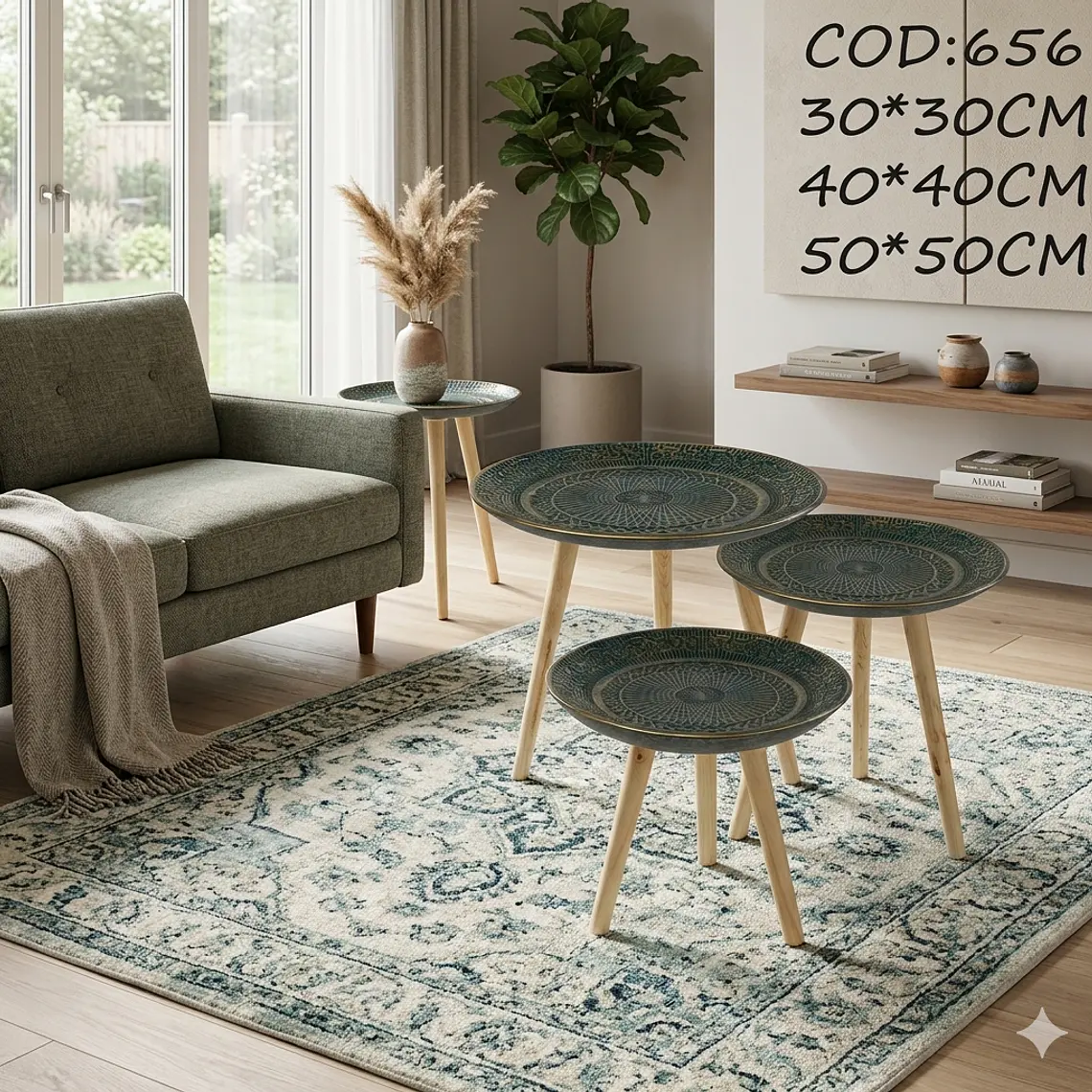 Set de 3 Mesas Nido Imperial – azul Profundo y Bronce 2