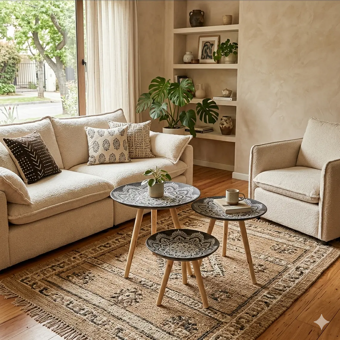 Set de 3 Mesas Nido Black Mandala – Contraste y Estilo Boho-Chic 1