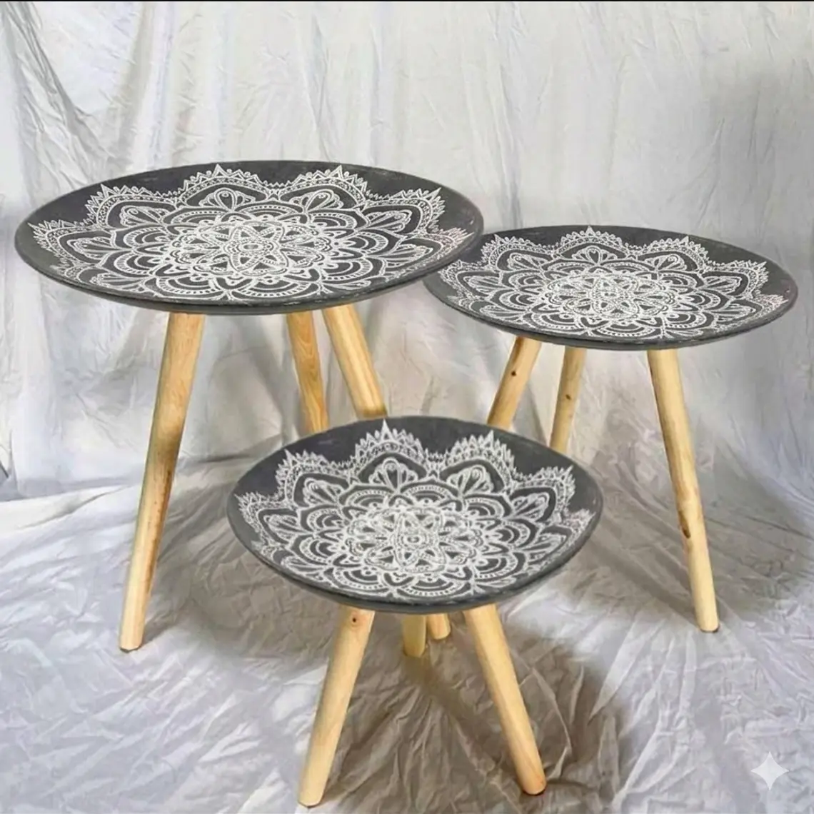Set de 3 Mesas Nido Black Mandala – Contraste y Estilo Boho-Chic 2
