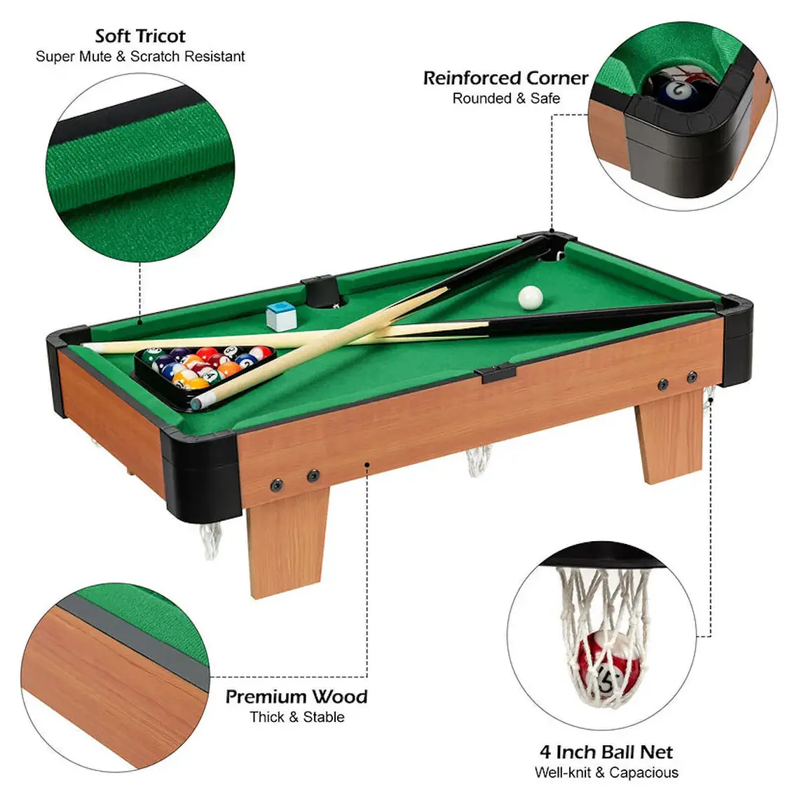 Juego Mesa De Billar Tabla De Pool con Accesorios 4