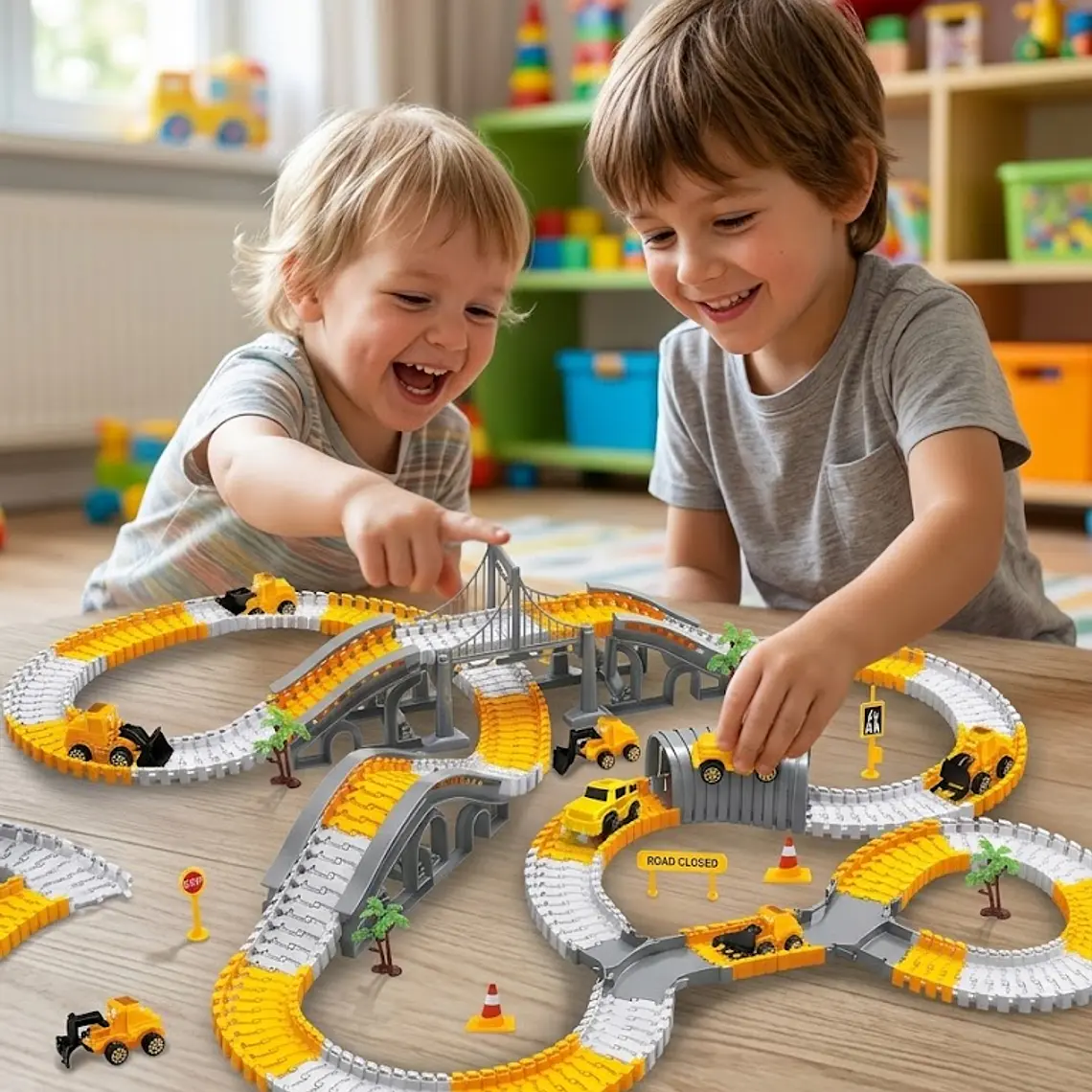 Pista de Carreras Flexible y Vehículos de Construcción NETNEW 425 Piezas 2