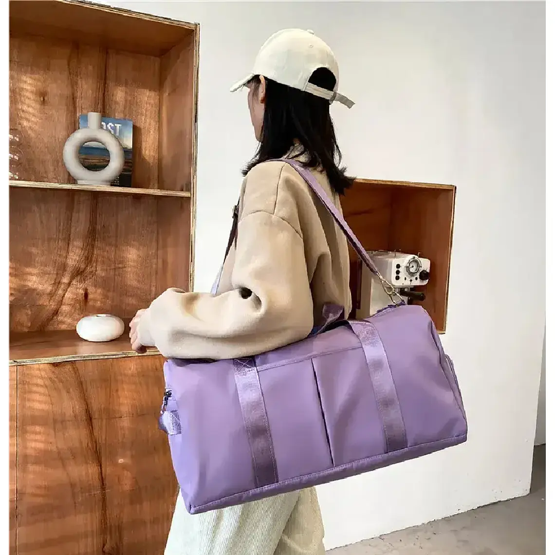 Bolso Deportivo viaje o gym Con Separación negro verde lila 5