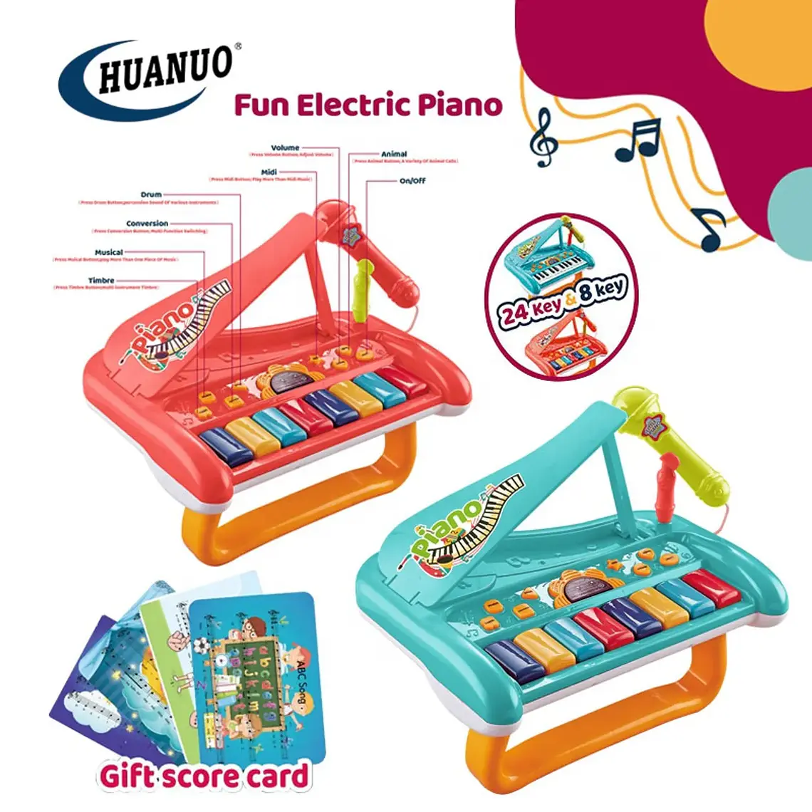 Piano de Juguete Multifuncional de 8 Teclas con Micrófono 1