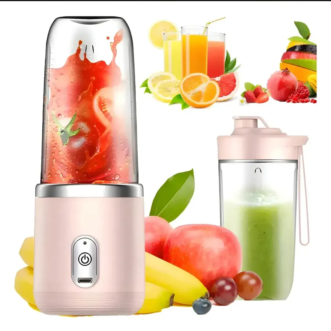 Mini Licuadora Portatil Usb Recargable 400ml Con 2 Vasos 2