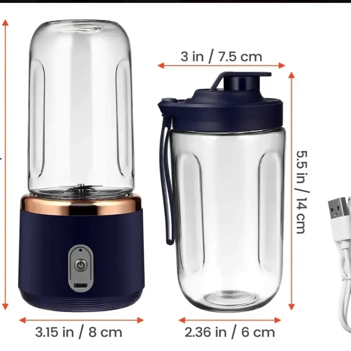 Mini Licuadora Portatil Usb Recargable 400ml Con 2 Vasos 4