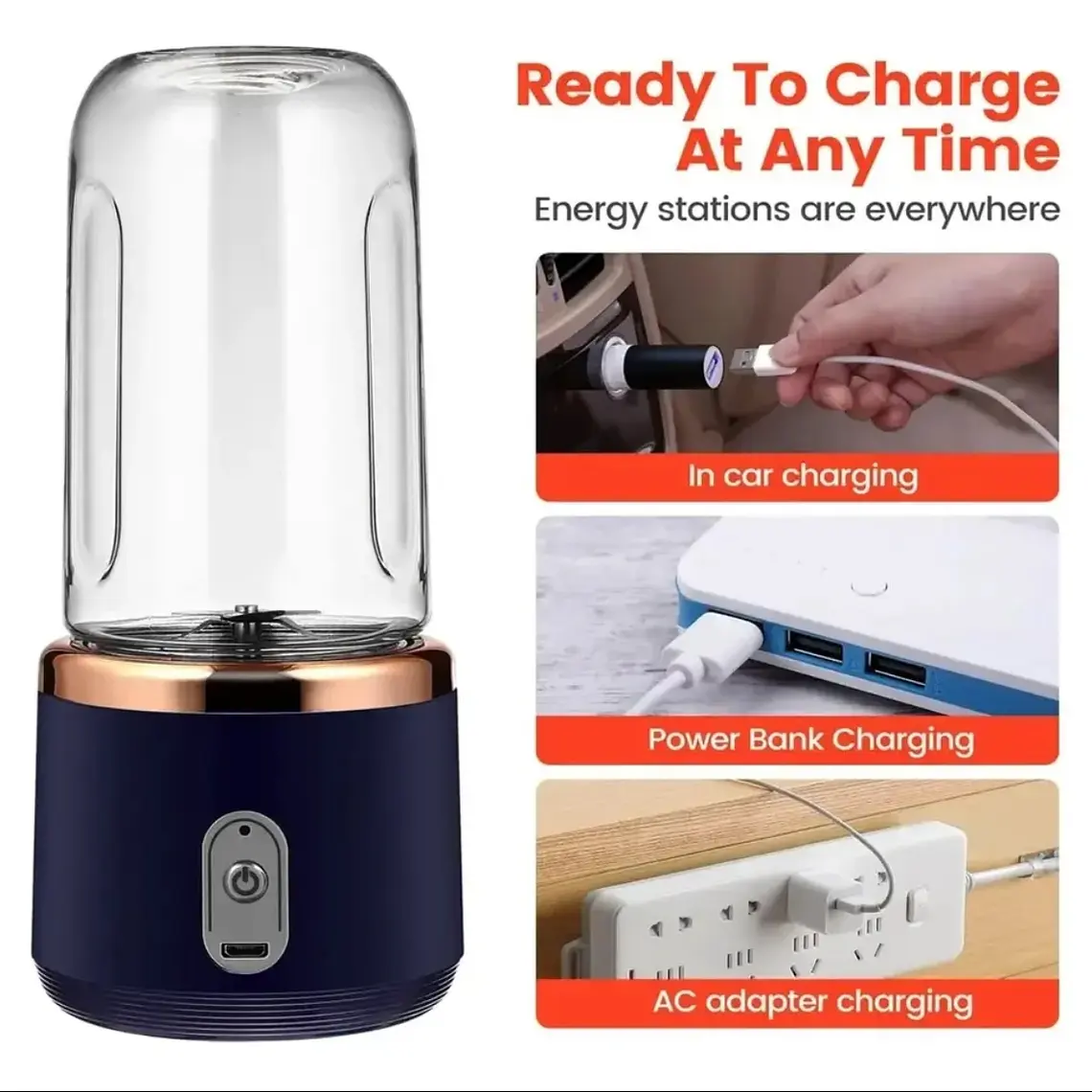 Mini Licuadora Portatil Usb Recargable 400ml Con 2 Vasos 5