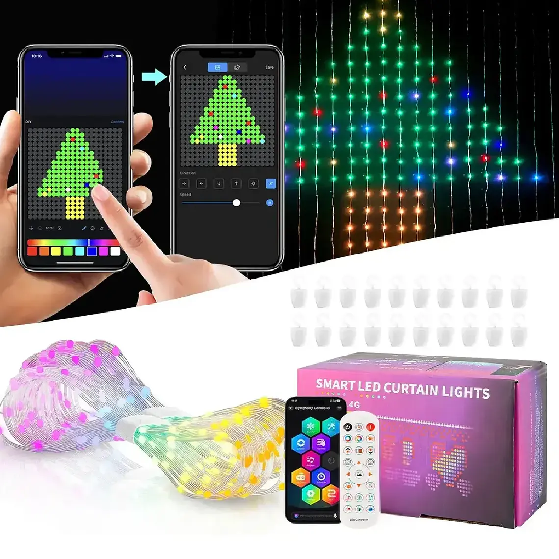 Cortina Luces Inteligente 400 Leds Rgb Diy Música App 3x3m 1