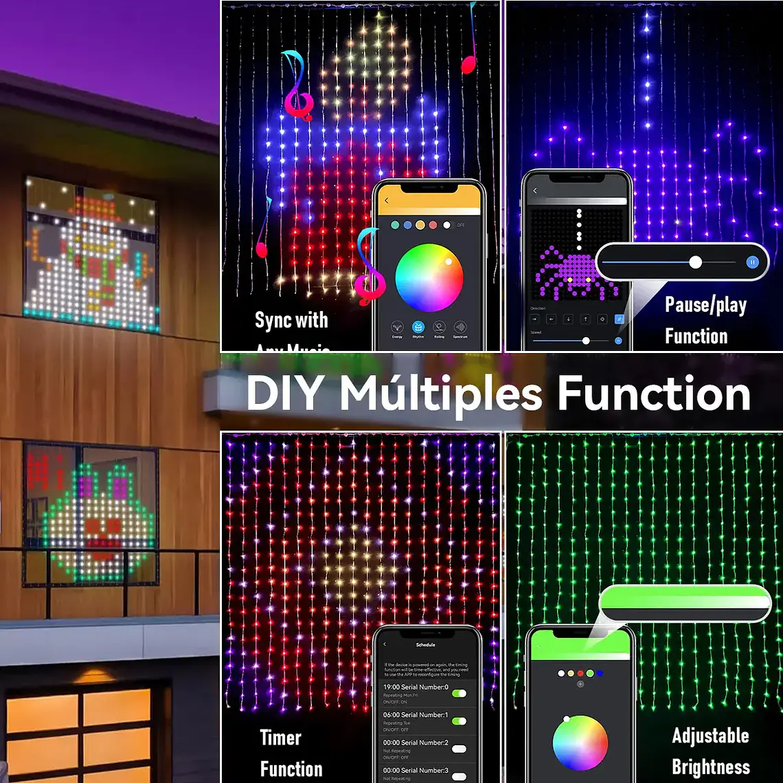 Cortina Luces Inteligente 400 Leds Rgb Diy Música App 3x3m 2