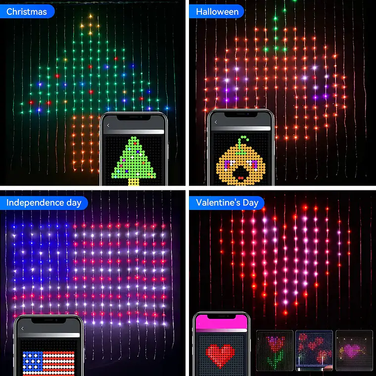 Cortina Luces Inteligente 400 Leds Rgb Diy Música App 3x3m 5