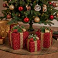 Set 3 Cajas De Regalo Navideñas Con Luces Rojo con Dorado  - Miniatura 2