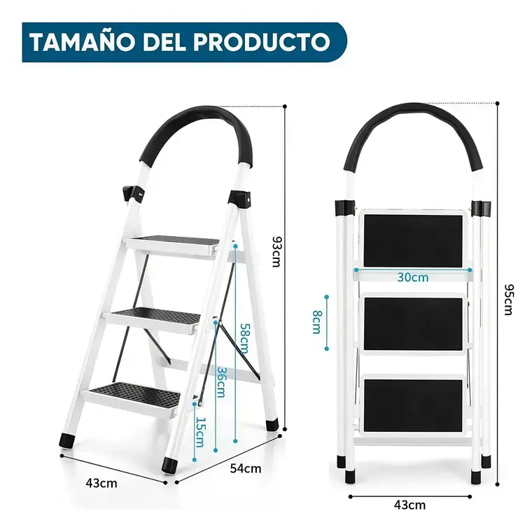 Escalera 3 Escalones Antideslizante Plegable Aluminio Rojo 2