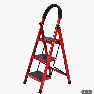Escalera 3 Escalones Antideslizante Plegable Aluminio Rojo