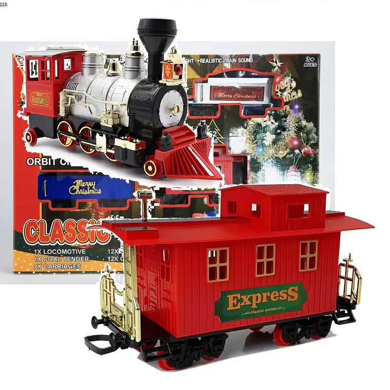 Clásico Tren Eléctrico Navideño Con 4 Vagones De 36 Piezas 382cm 1