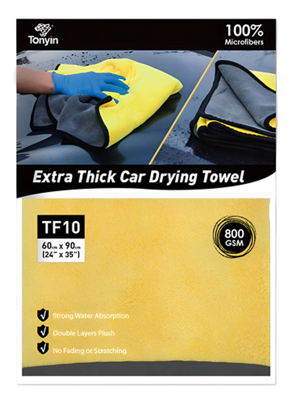Paño Secado Auto Microfibra Tonyin 60x90 Cm (800gsm) 1