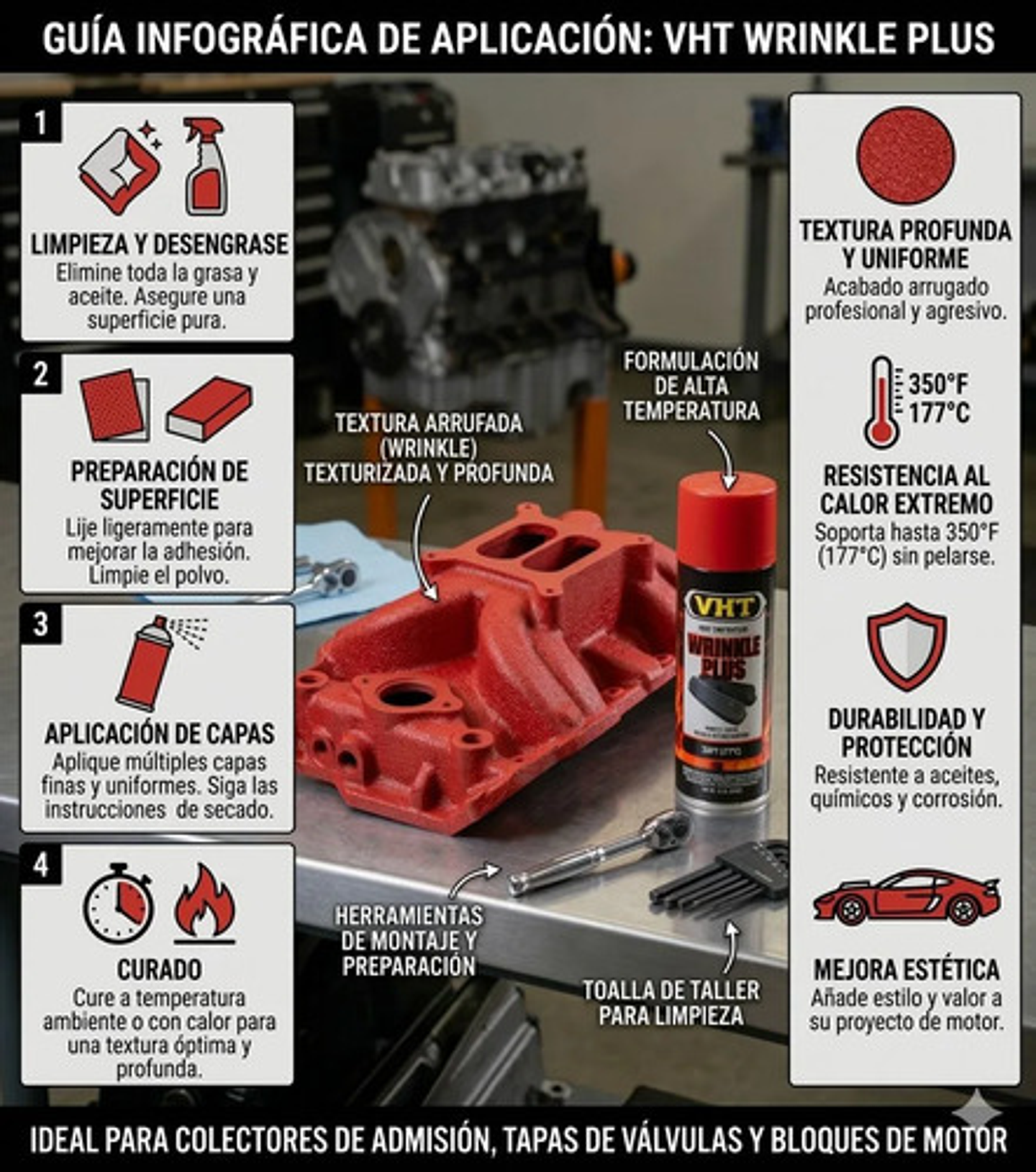 Pintura Vht Wrinkle Plus Rojo Alta Temperatura 11 Oz 5