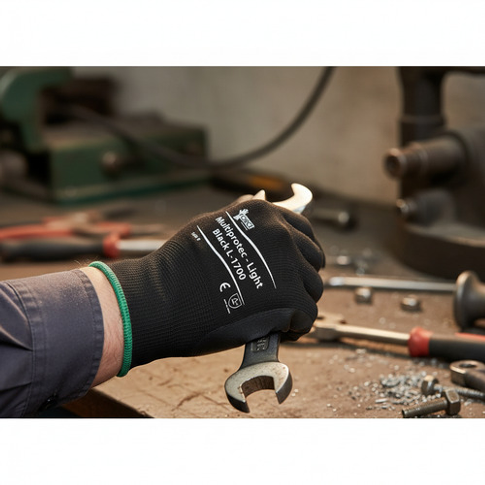 Pack 5. Guante Multiprotec Flex Light L-1700 Palma Pu Negro 7