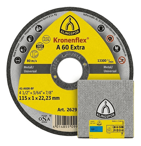 Disco De Corte Metal Klingspor A60 Extra Inox 115x1mm 25 Und