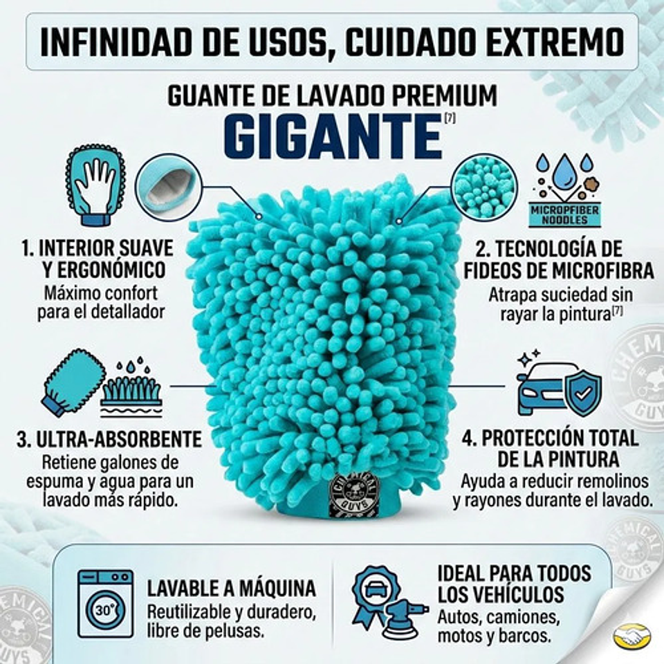 Guante Lavado Auto Microfibra Chemical Guys Big Nooole 9