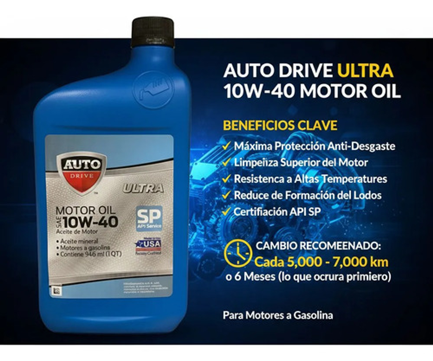 Aceite Motor 10w40 Auto Drive Ultra 946 Ml (pack 4) 3.78l 6