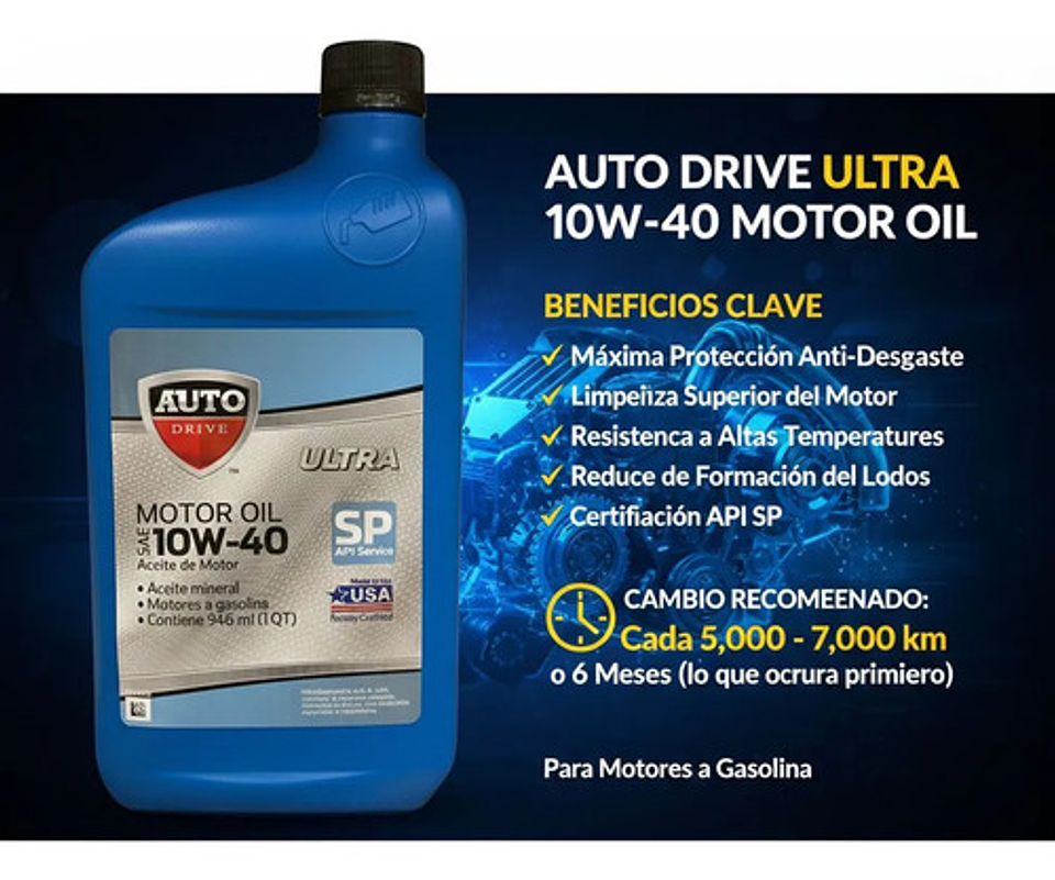 Aceite Motor 10w40 Auto Drive Ultra 946 Ml (pack 4) 3.78l 6