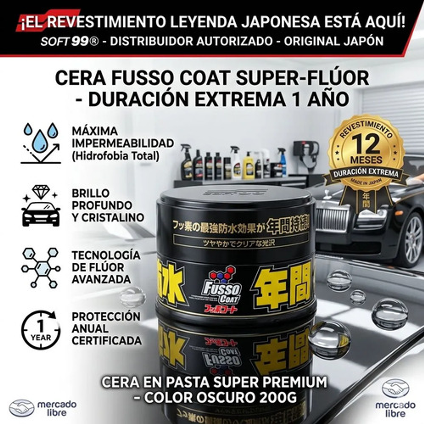 Cera Auto Soft99 Fusso Coat Sellador Hidrofóbico Brillante 9