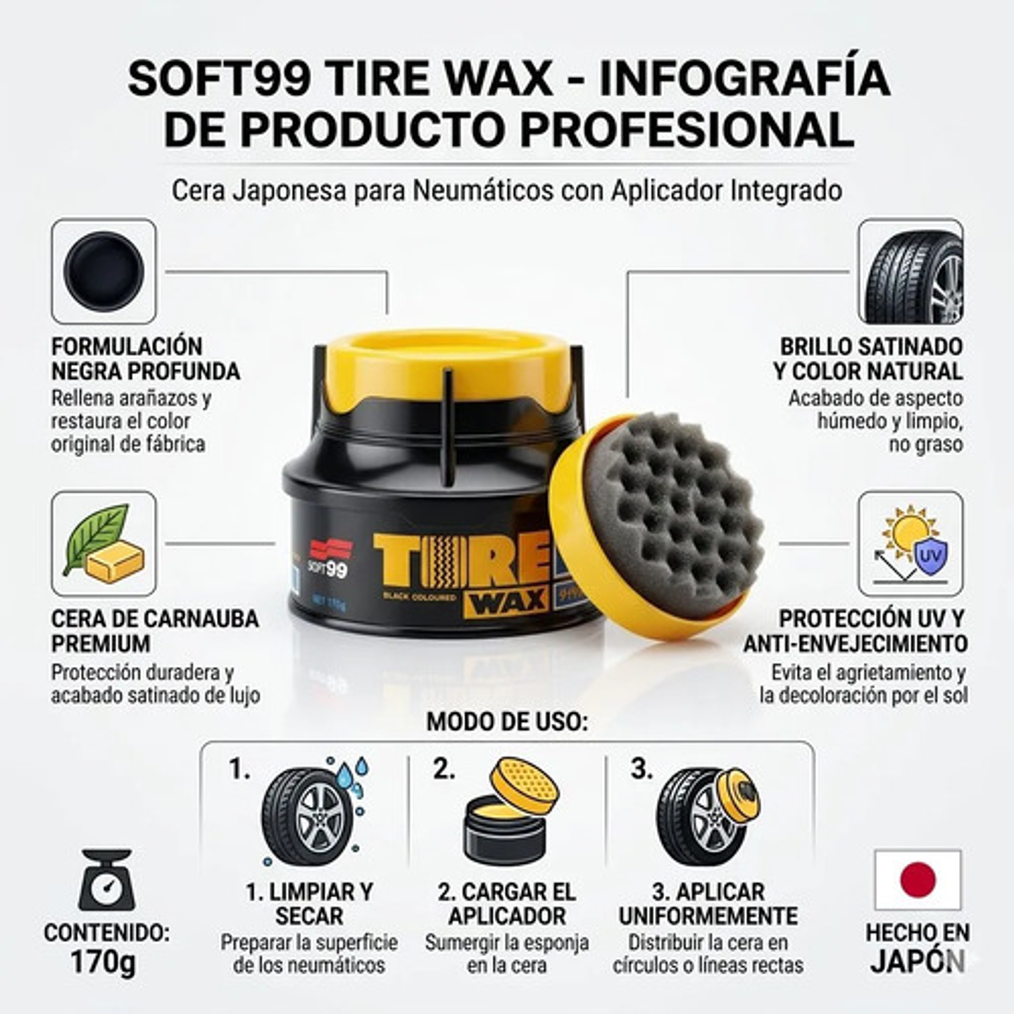 Renovador Neumáticos Gomas Cera Soft99 Mate Hidrofobico 4