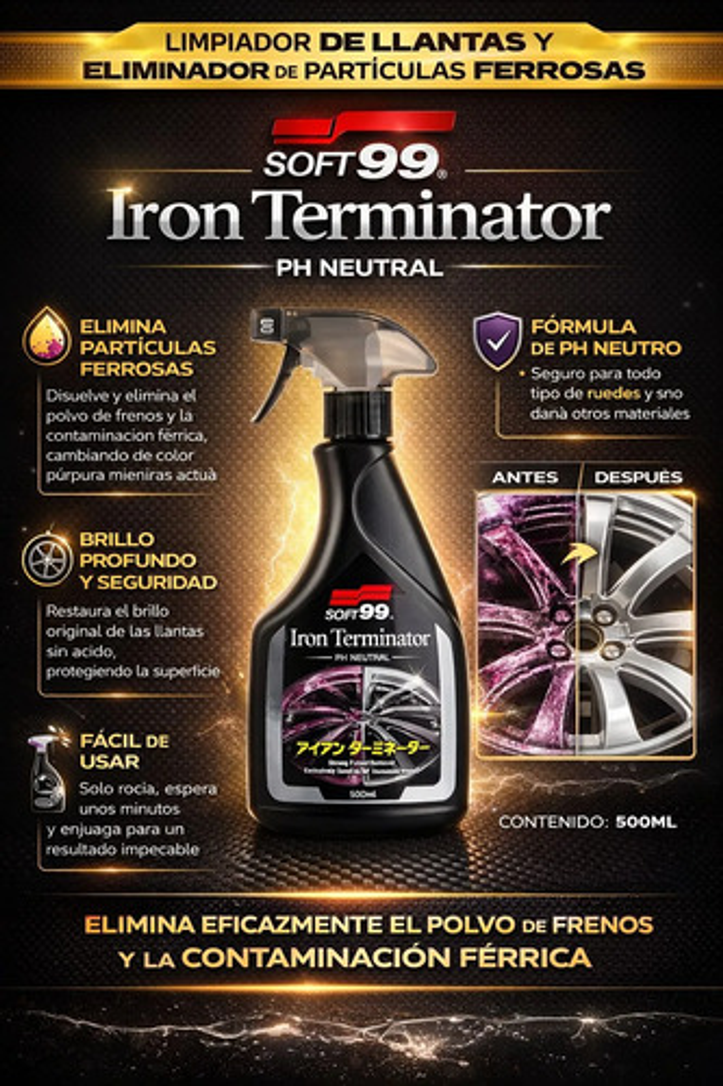 Limpiador Llantas Auto Iron Terminator Soft99 Desengrasante 3