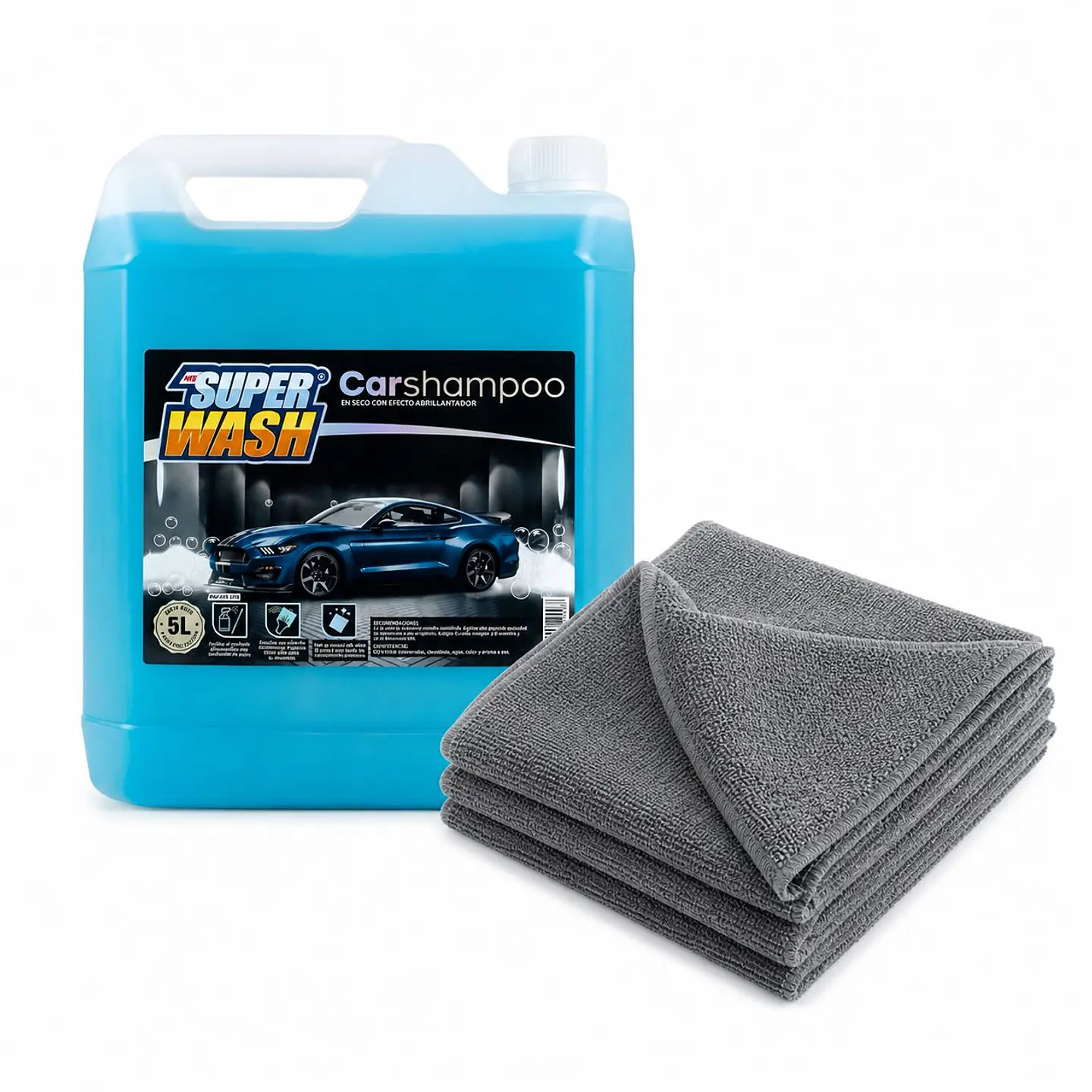 Kit Shampoo Lavado Seco Auto Super Wash + Paños Microfibra 1