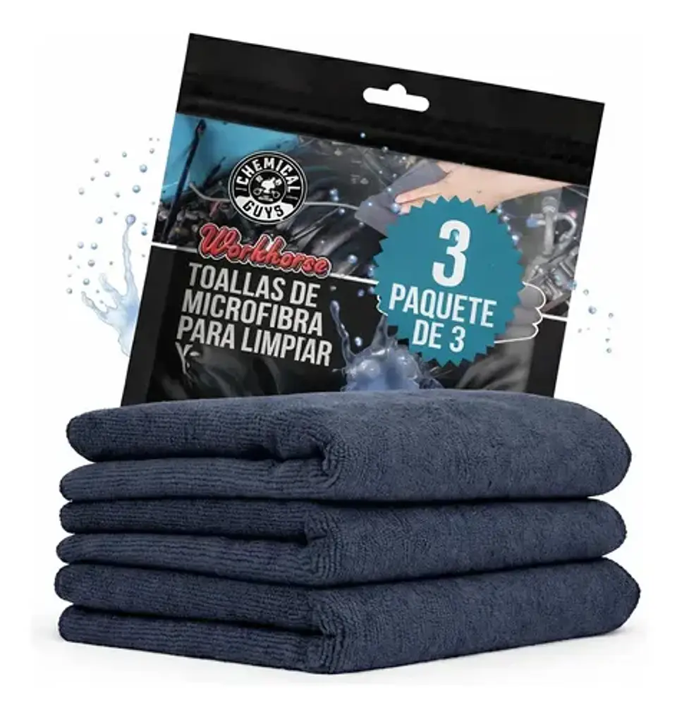 Paño Microfibra Secado Y Limpieza Chemical Guys Auto 3 Toallas Negro 1