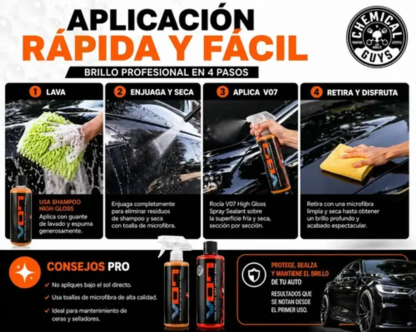 Kit Shampoo Cera Sellador Quick Detailer V07 Chemical Guys 4