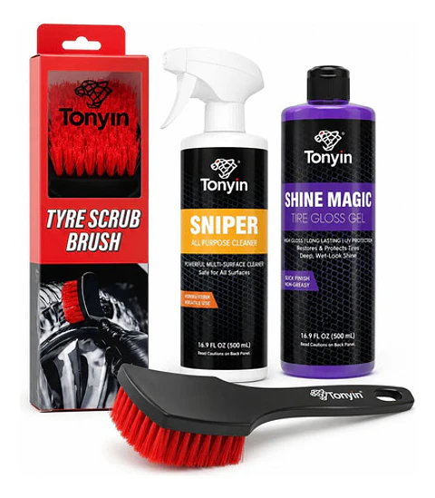 Kit Limpieza Neumático Auto Tonyin Abrillantador Gel Cepillo