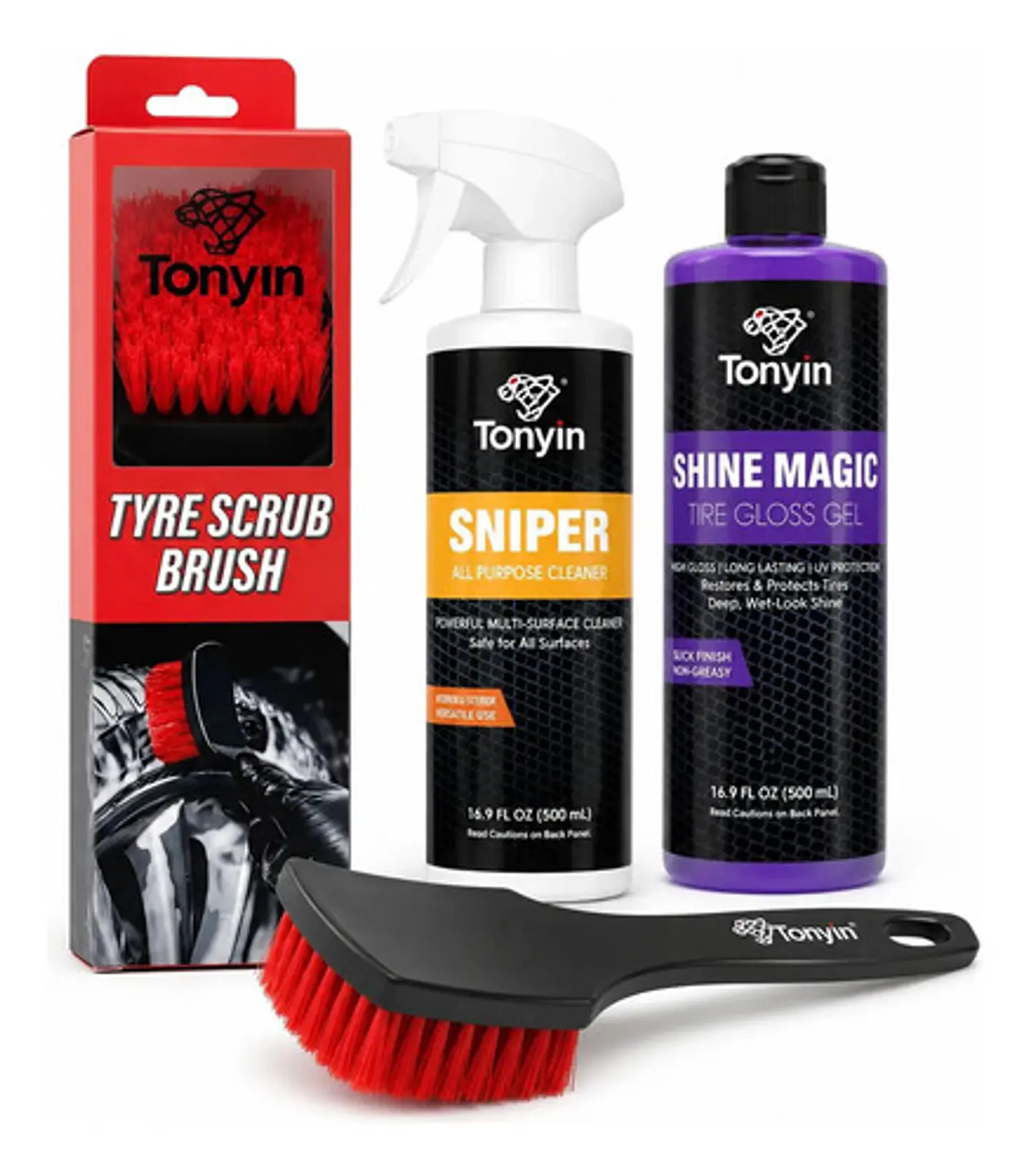 Kit Limpieza Neumático Auto Tonyin Abrillantador Gel Cepillo 1