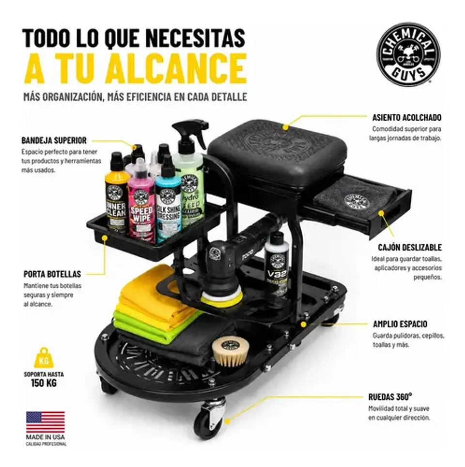 Carrito Organizador Detailing Auto Chemical Guys Soft Stool 4