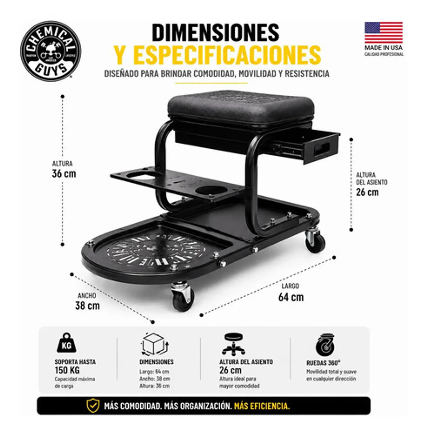 Carrito Organizador Detailing Auto Chemical Guys Soft Stool 7