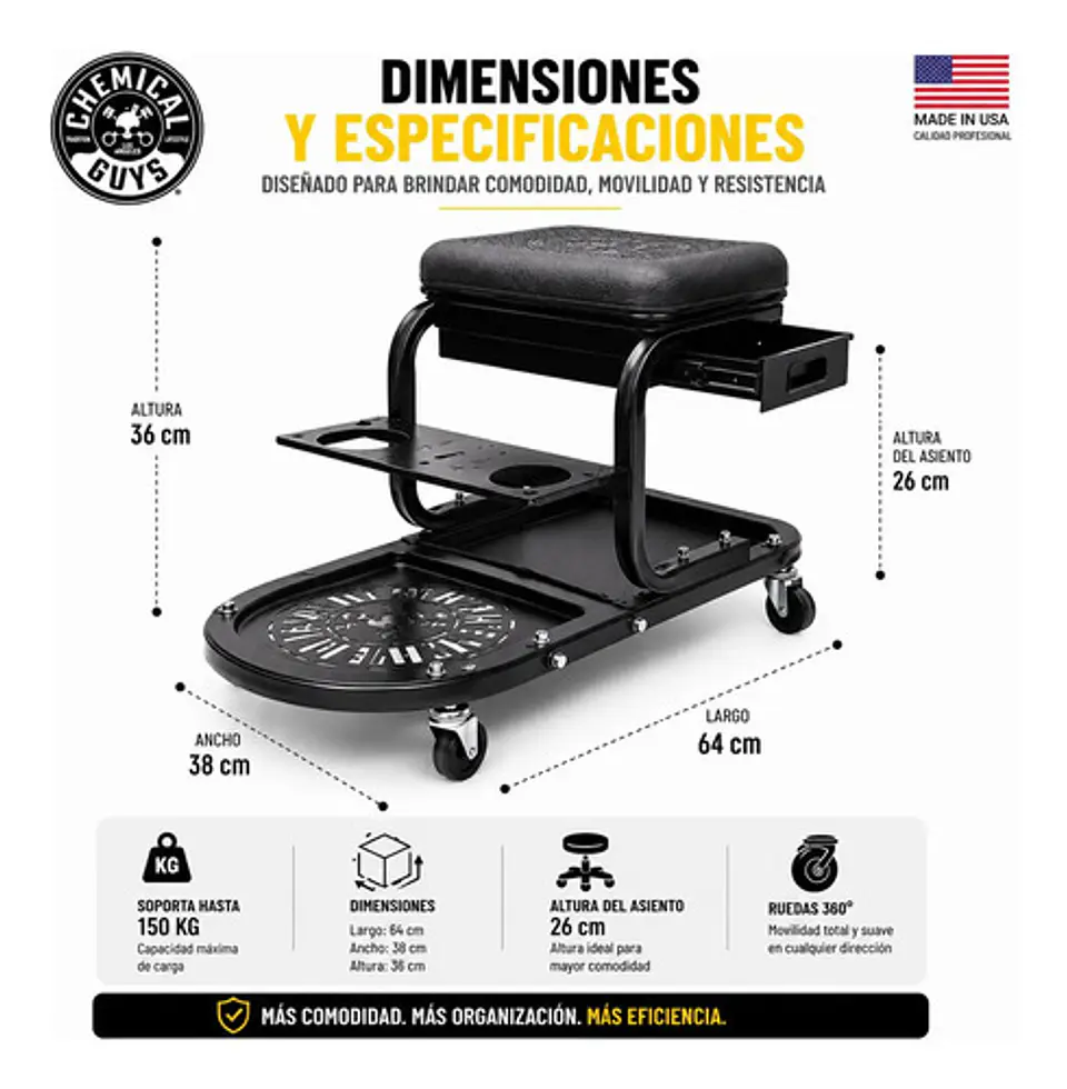 Carrito Organizador Detailing Auto Chemical Guys Soft Stool 7