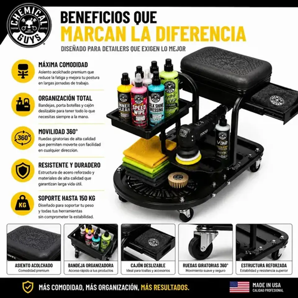 Carrito Organizador Detailing Auto Chemical Guys Soft Stool 9