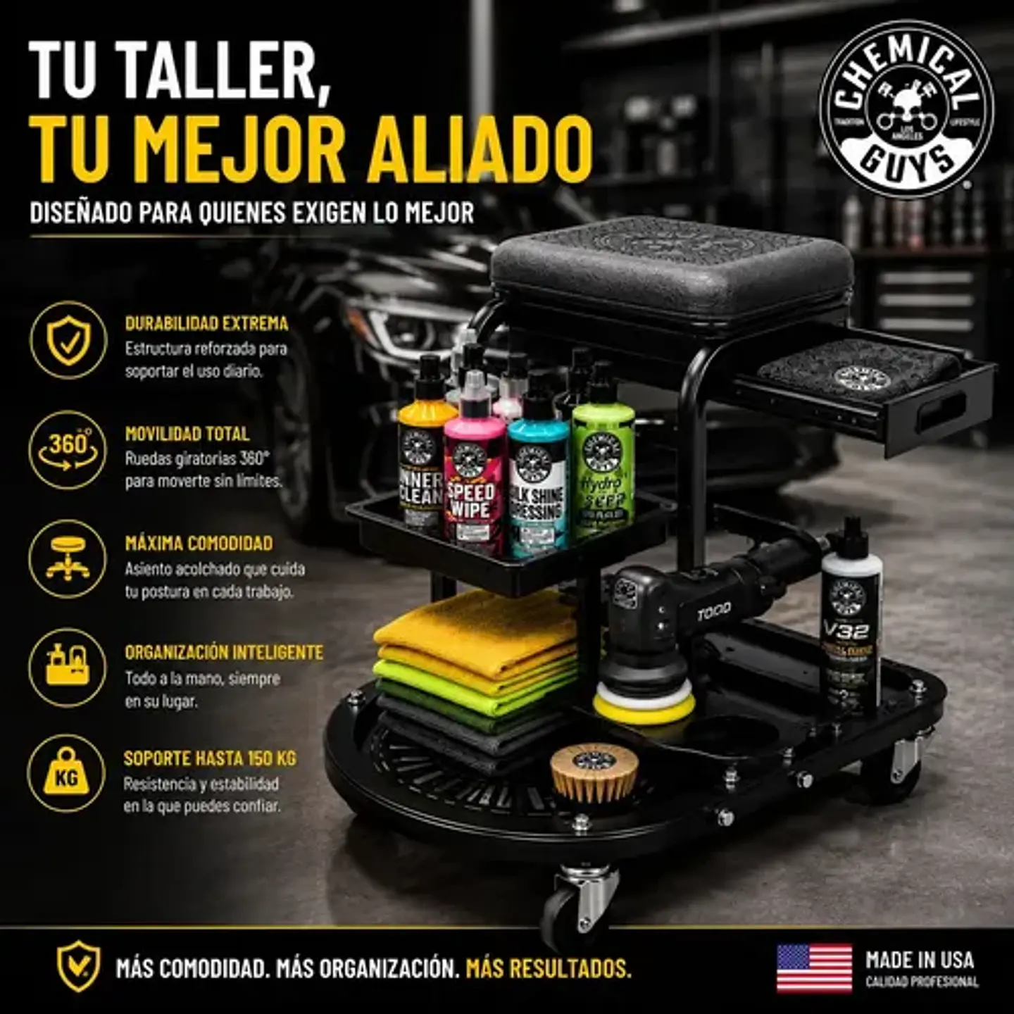 Carrito Organizador Detailing Auto Chemical Guys Soft Stool 10