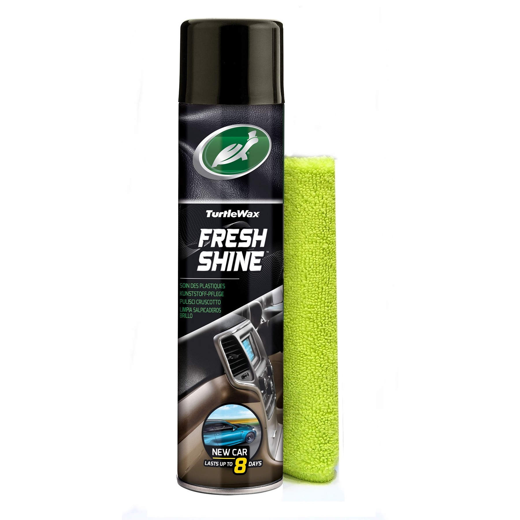 Pack Limpeza Interior: Fresh Shine (Limpa Tablier) Carro Novo 600 ml + Pano Microfibra