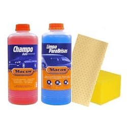 Pack Limpeza Exterior - Shampoo 1 litro,  Limpa Pára-Brisas 1 litro, Camurça Sintética e Esponja Auto