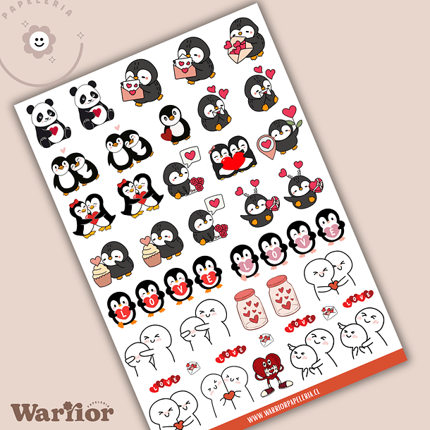 Lámina Stickers Pingüinos Love