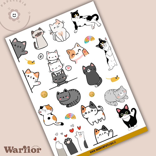 Lámina Stickers Gatitos Kawaii