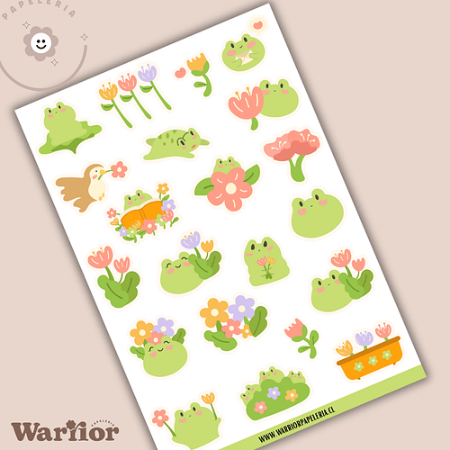 Lámina de Stickers Ranitas Florales