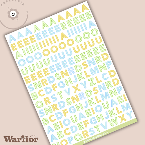 Lámina de Stickers Abecedario Pastel