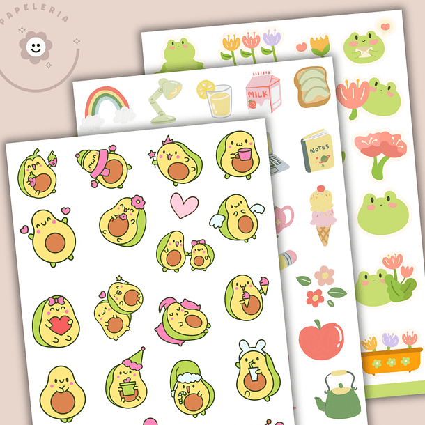 Pack de 3 Láminas de Stickers –  Cute 1