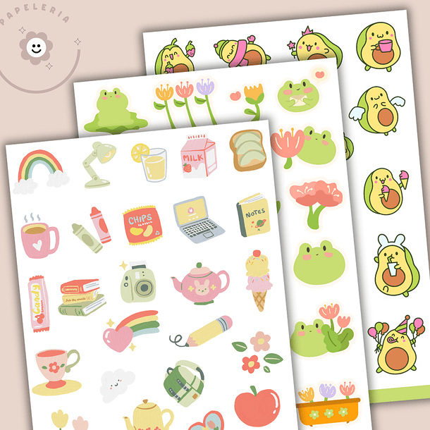 Pack de 3 Láminas de Stickers –  Cute 2