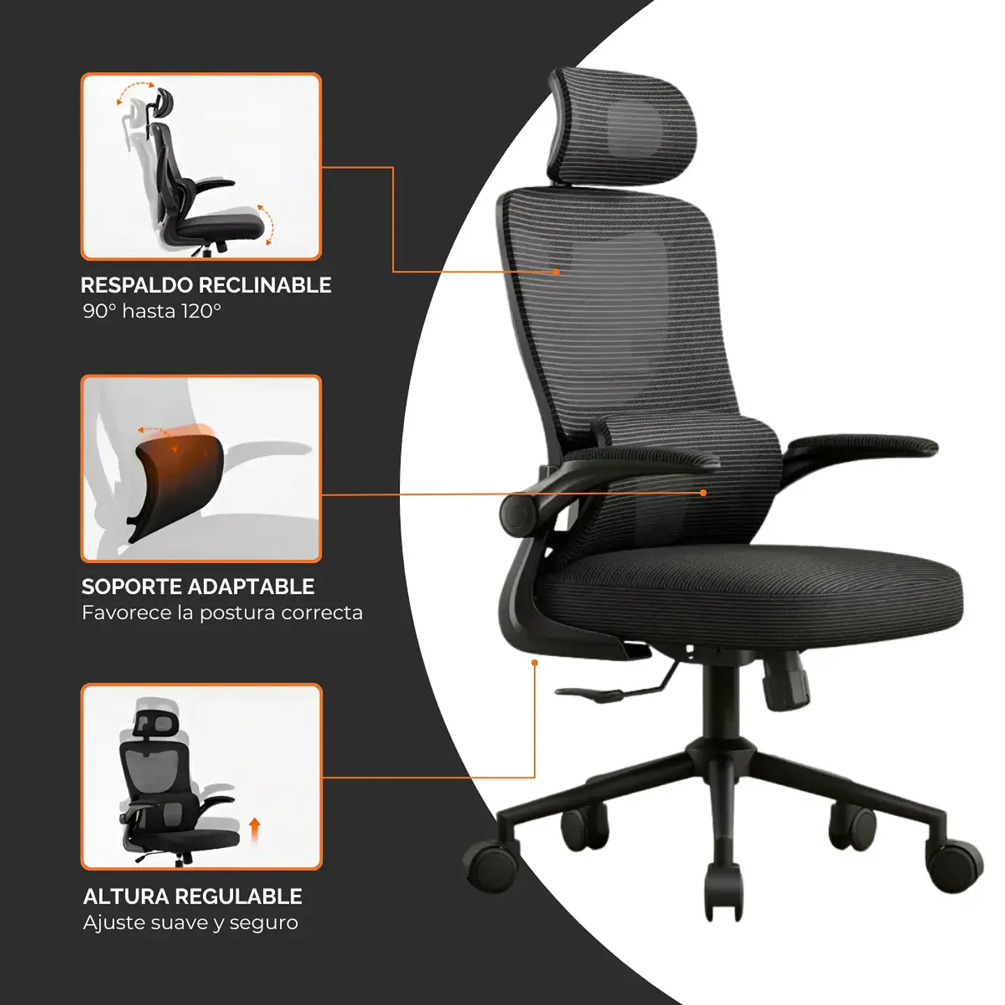 Silla De Escritorio Vanto Element Ergonómica con Cabecera y Soporte Lumbar 4